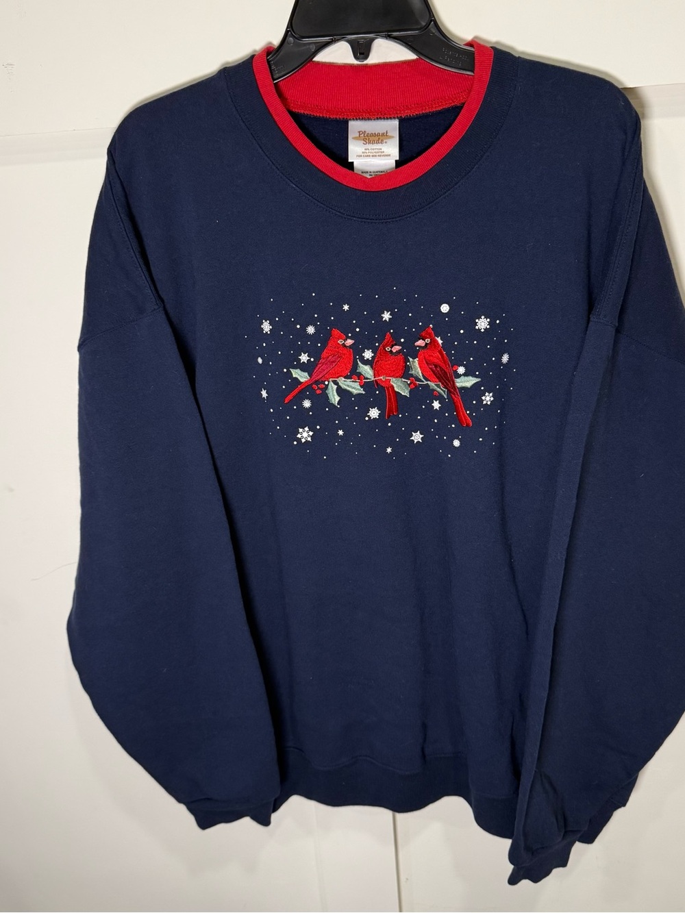 Pleasant Shade Navy Blue Embroidered Cardinal Winter Grandmacore Sweatshirt- 2X